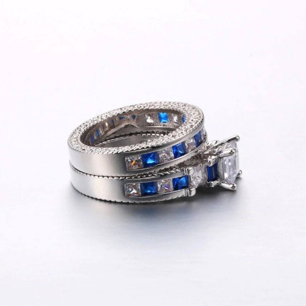 NEW 925 Sterling Silver Princess Cut Sapphire Ring - Picture 13 of 13